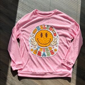 Pink "Hello Third Grade" Smile Graphic Teacher Sweatshirt